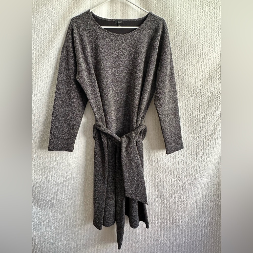 ANN TAYLOR FACTORY Black Gray Belted Long Sleeve Stretch Work Dress Large